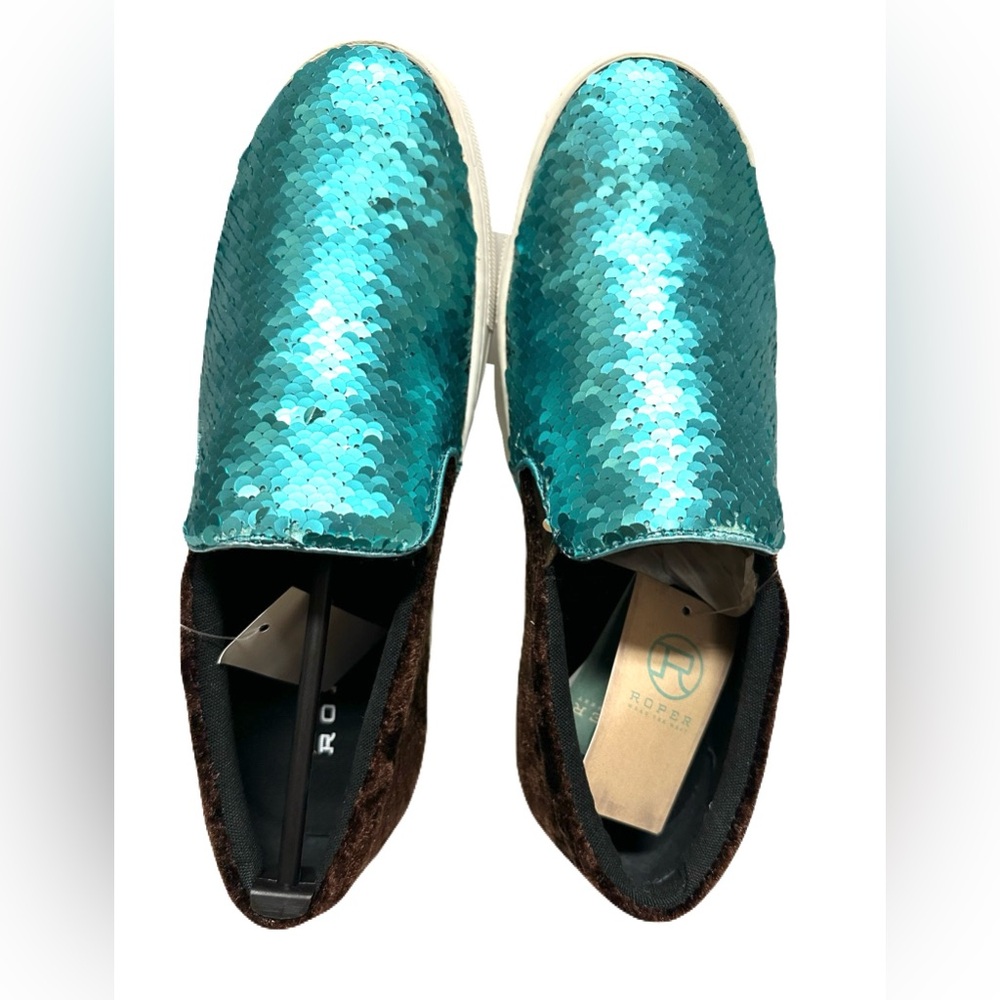 NEW Roper Womens size 7 Teal Sequin Slip-On Platform Sneakers *Fits like 6.5* - Picture 4 of 8